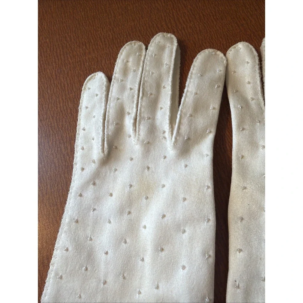 Vtg Ivory Simplex 100% Cotton Gloves Size 7 Beaded